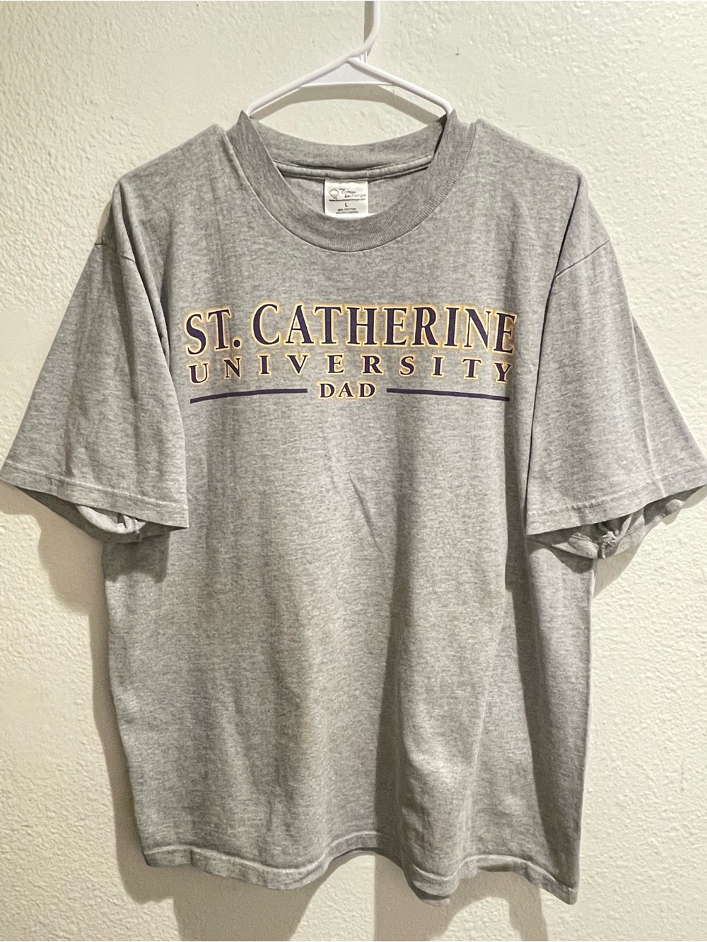 Vintage Cotton Exchange St Catherine University Dad T Shirt L Made in USA Gray